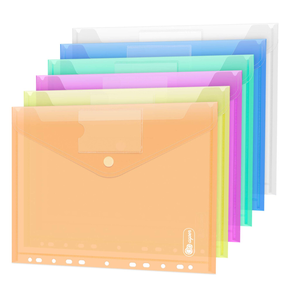 24 Pack Plastic Wallets A4, Clear Document Wallets, Envelopes Wallets Folders With Pocket/Hook And Loop Closure, 11 Hole