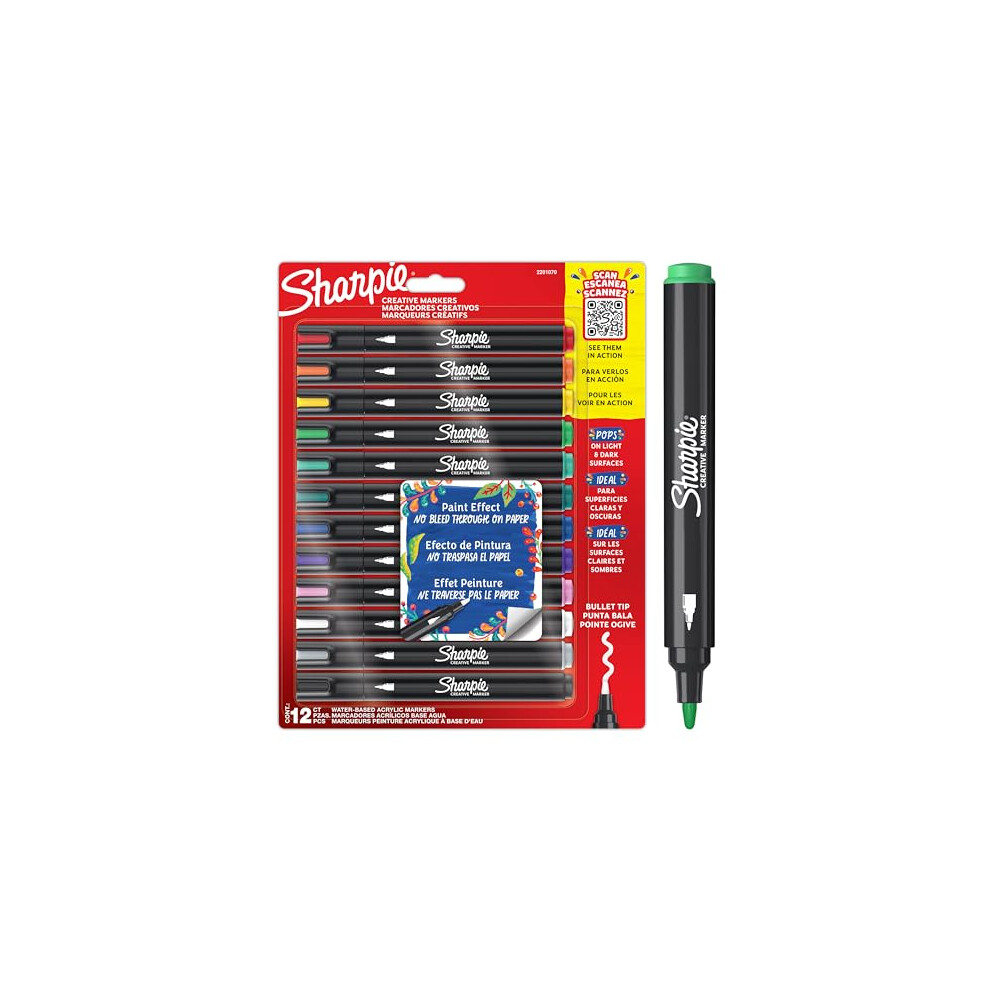 Sharpie Creative Marker Acrylic Paint Pens | Water-Based Paint Markers | No-Bleed Ink Writes On Most Surfaces | Bullet Tip |