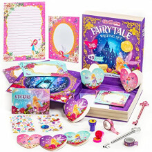 GirlZone Sprookje Schrijfgerei Set, 45-Delige Fairy Stationery Kit in een Verhaalboek Doos
