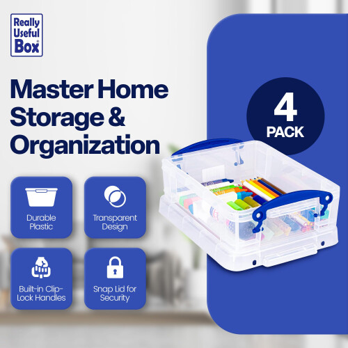 Really Useful Really Useful Plastic Storage Box 1.75 Litre Clear (Pack of 4) 1