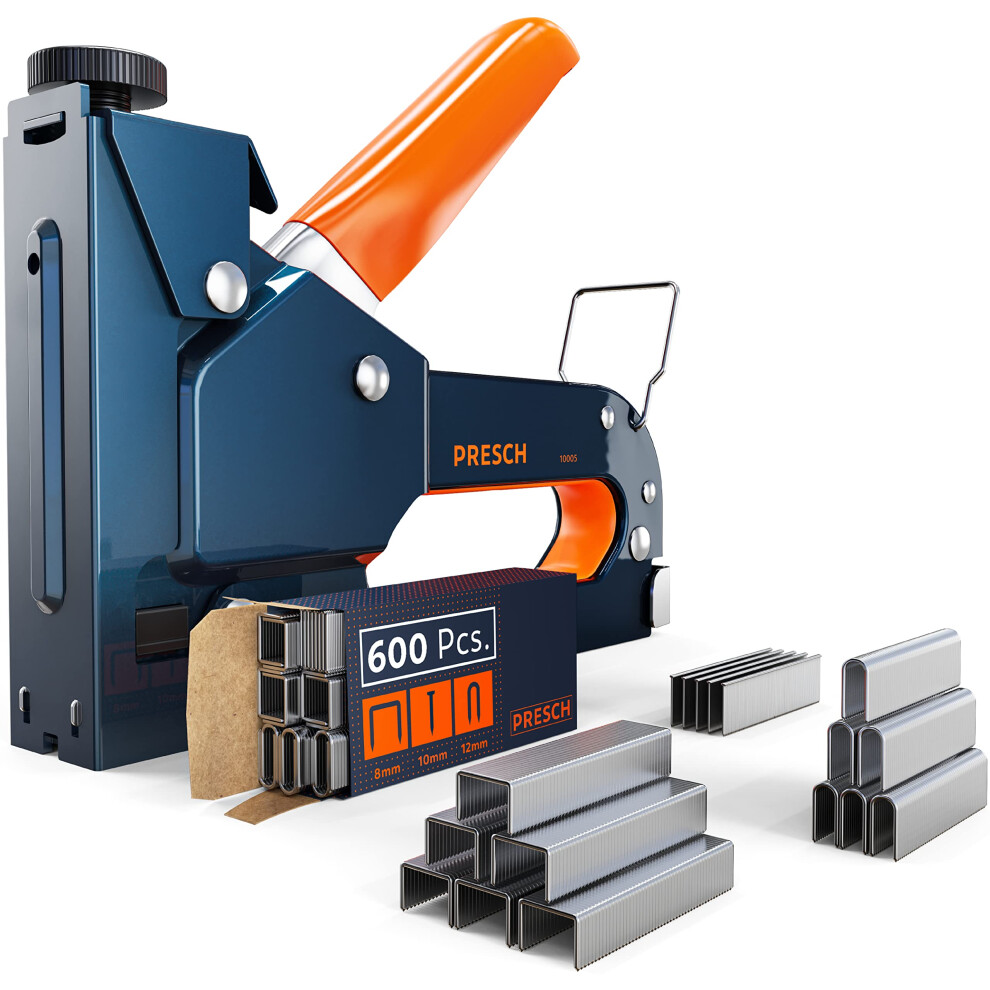 Staple Gun with Staples - 600pcs. Heavy Duty Stapler for Wood, Cable, Wire, Furniture, Wall and Carpet - Upholstery