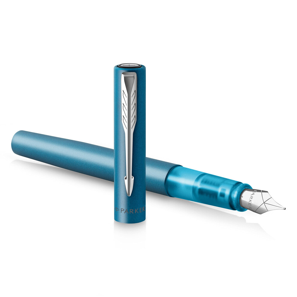 Vector XL Fountain Pen | Metallic Teal Lacquer on Brass | Medium Nib with Blue Ink Refill | Gift Box