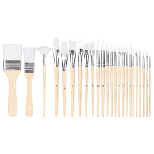 Art Paint Brush Set, 24 Count Different Sizes for Artists, Adults & Kids, Wood Colour