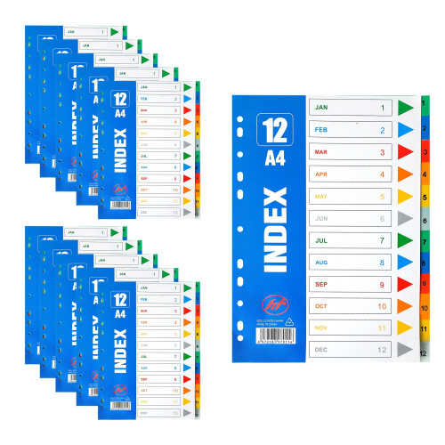 10Pack Plastic File Dividers A4 Monthly Dividers for Lever Arch Files