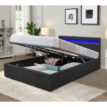 (Black, 5ft King Size) Faux Leather Gas Lift Ottoman Bed Frame With LED 3ft 4ft 4ft6 5ft