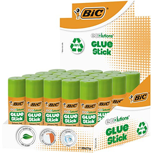 BIC Ecolutions Glue Stick (Box of 20), Green, 21g