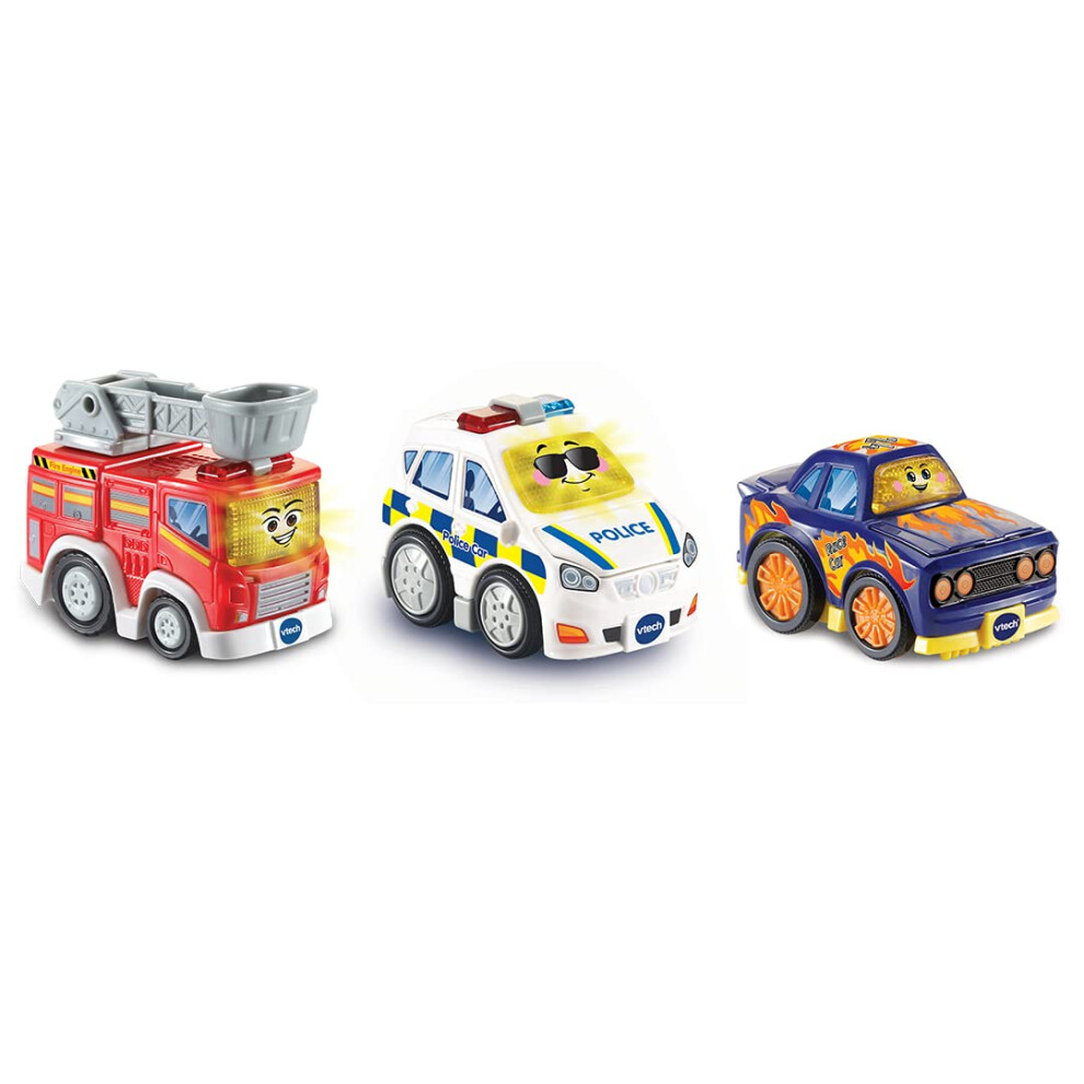 Vtech Toot-Toot Drivers 3 Car Pack With Fire Engine, Police Car And Racer | Interactive Toddlers Toy For Pretend Play, Lights