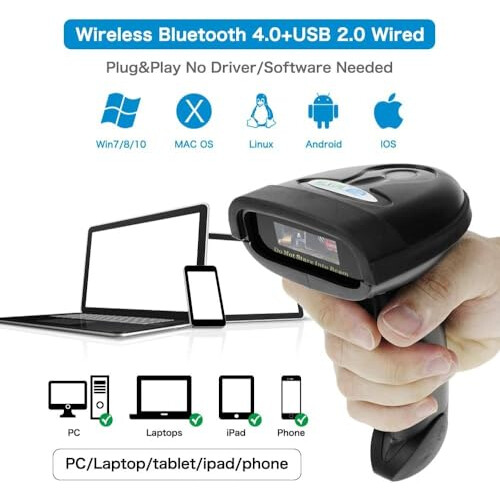 NT-1228BC Bluetooth CCD Barcode Scanner Handheld USB Wireless Bluetooth Wired 1D Barcodes Imager for Mobile Payment 1