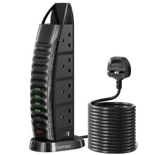 Tower Extension Lead 4M, Hotimy Plug Extension Tower 8 Outlets and 6 USB (2 Type C & 4 USB Ports) with Widely Spaced