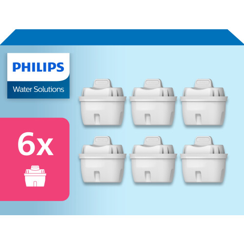 Philips Water Replacement Filter Cartridges, 6-Pack, Brita Compatible, Reduces MICROPLASTICS, Chlorine, LIMESCALE, Heavy Metals 1