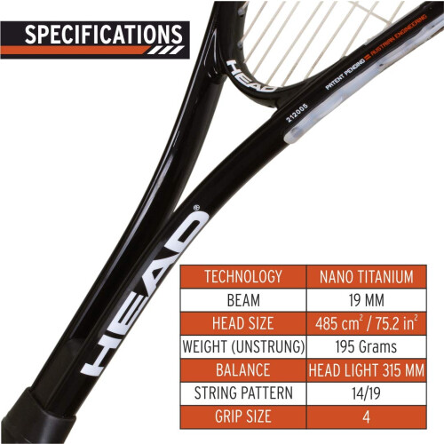 HEAD Nano Ti Spector 2.0 Squash Racket, White 1