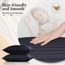 (Black, Pillowcase Pair: 50 X 75 cm) Stripe Duvet Quilt Cover Reversible Bedding Set with Pillowcases