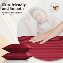 (Burgundy Red, Pillowcase Pair: 50 X 75 cm) Stripe Duvet Quilt Cover Reversible Bedding Set with Pillowcases