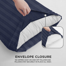 (Navy Blue, Pillowcase Pair: 50 X 75 cm) Stripe Duvet Quilt Cover Reversible Bedding Set with Pillowcases