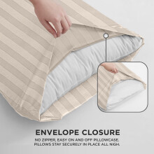 (Beige, Pillowcase Pair: 50 X 75 cm) Stripe Duvet Quilt Cover Reversible Bedding Set with Pillowcases