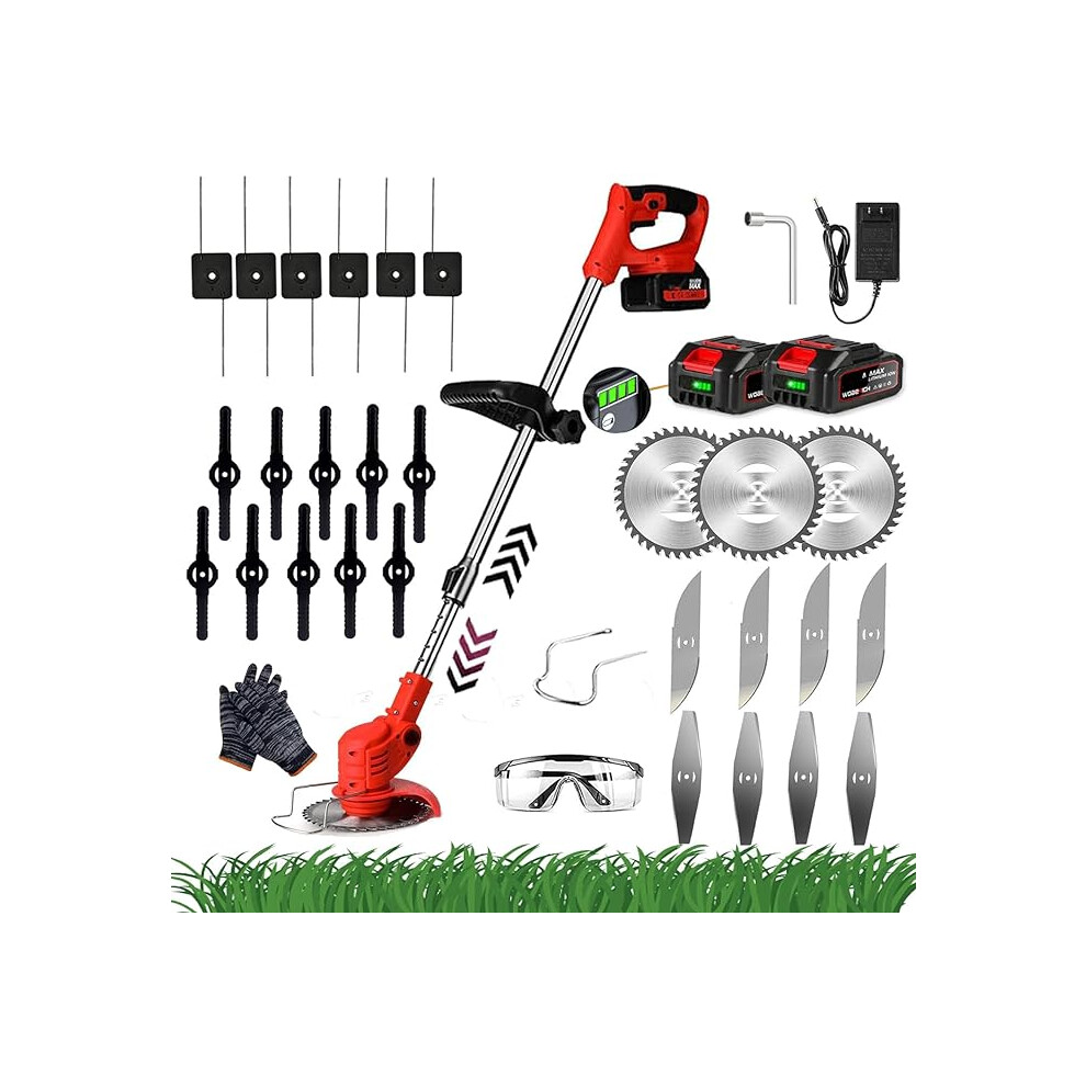(Red) Strimmer Garden Electric  Cordless 24v Metal Blade