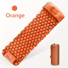 (Orange) Double Self-Inflating Sleeping Pad With Built-In Pillow For Comfortable Outdoor Camping