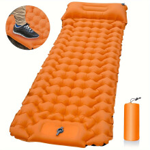 (ORANGE) New Camping Inflatable Mattress With Pillows, Travel Folding Bed, Ultralight Air Cushion For Outdoor Hiking Trekking