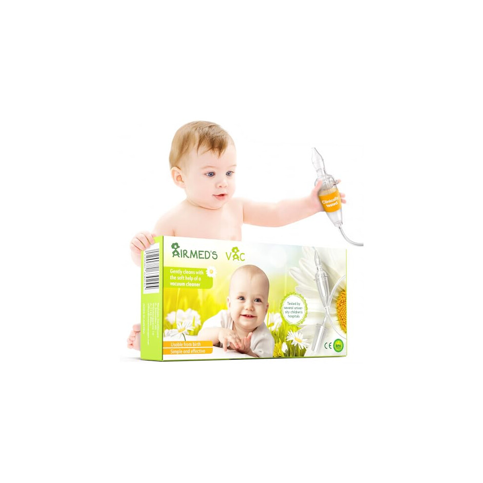 Airmed's Vac Nasal Aspirator Baby. Clinically Tested, Safe And Gentle. Baby Nose Sucker With 2 Suction Heads And Nasensauger