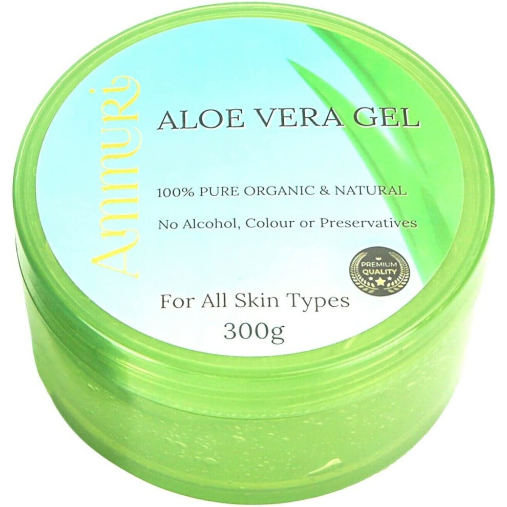 Ammuri Skincare Pure Aloe Vera Gel, 100% Organic Aloe Vera Gel For Face Care, Hair Care, Body Care For Skin Soothing, Acne Scar
