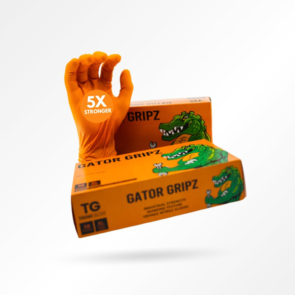 Gator Gripz (M) Nitrile Gloves (Pack Of 50) | Diamond Texture Orange Disposable Gloves | Powder & Latex Free | Super 5060958570173