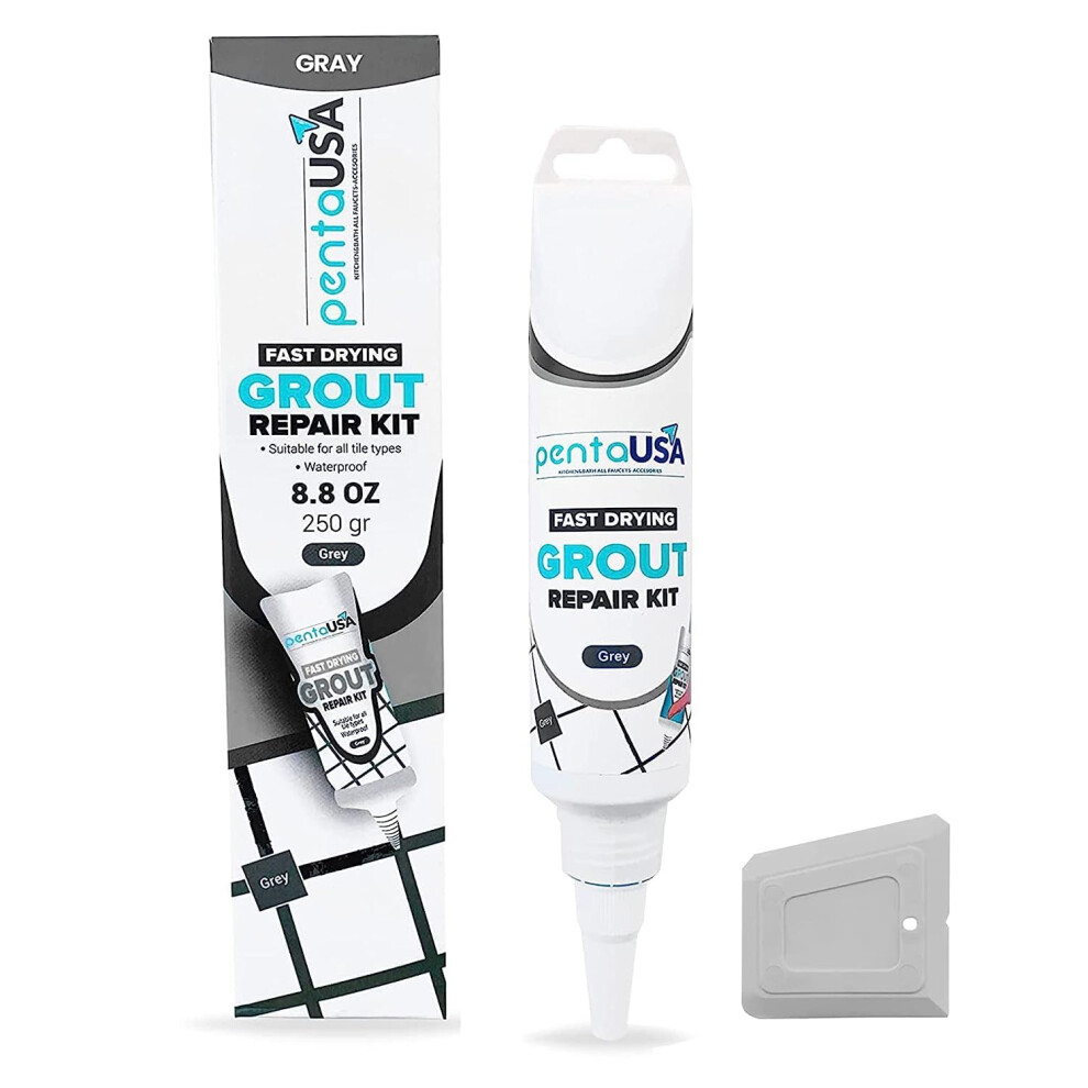 Pentausa Grout Reviver - 250 Gr Grey Grout, Tile Adhesive Grout Filler Tube, Fast Drying Grout Repair Kit, No Sealer 739406419573