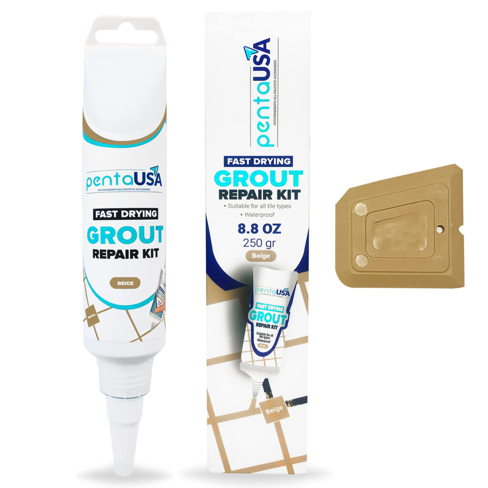 Pentausa Grout Reviver - 250 Gr Beige Grout, Tile Adhesive Grout Filler Tube, Fast Drying Grout Repair Kit With Grout 616612553621