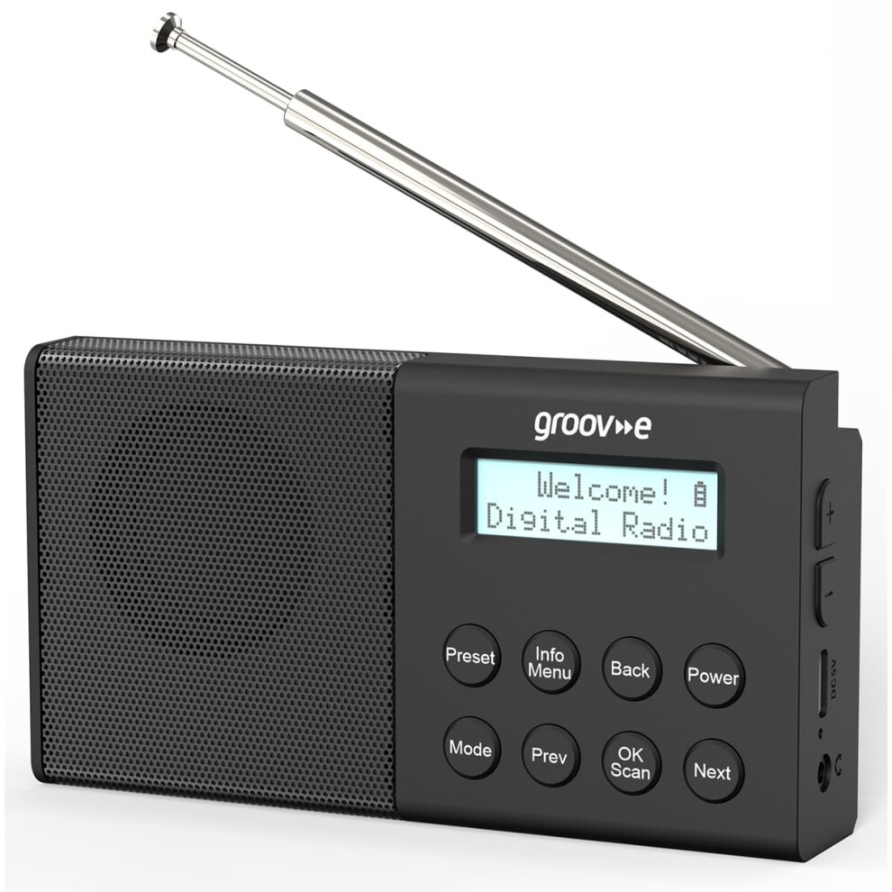 Groov-e Geneva Rechargeable DAB & FM Digital Radio - Built-In Alarm Clock & Bluetooth Connectivity - LCD Display - USB or Battery Operated - Portable Radio - 80 Preset Stations - Black - Image 2