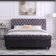Houston Flat Velvet Double Bed Available in Grey Color