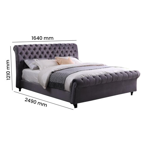 MN Furniture Houston Flat Velvet Double Bed Available in Grey Color 1