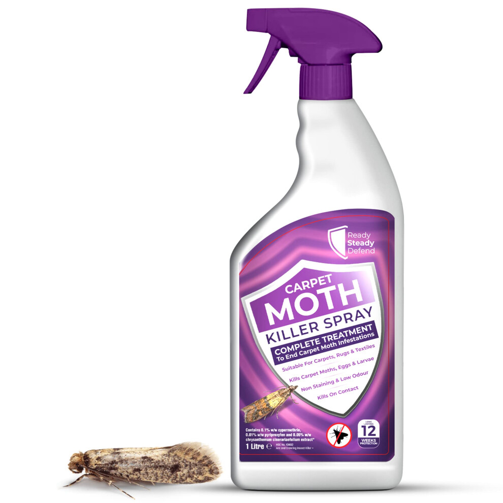 Carpet Moth Killer Spray 1L - Safe, Non-Staining & Long-Lasting Protection | HSE Approved, Odourless Formula for Home