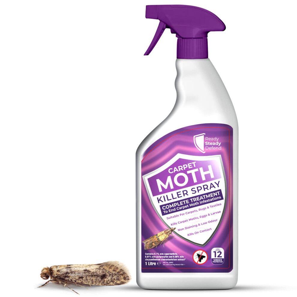 Ready Steady Defend Carpet Moth Killer Spray 1L - Safe, Non-Staining & Long-Lasting Protection | Hse Approved, Odourless Formula For Home