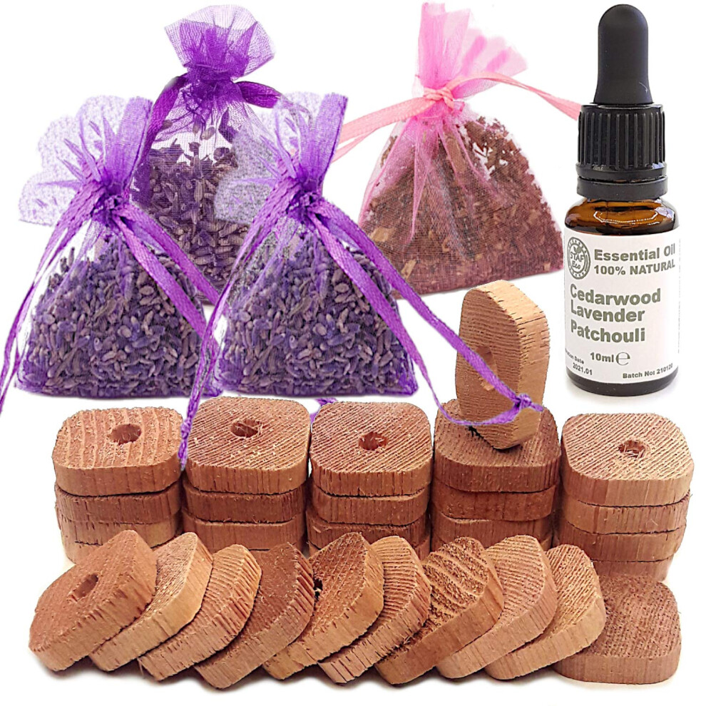 Moth Repellent for Wardrobes Anti Moths Cedarwood Rings Lavender & Patchouli Bags Premium Oil 100% Natural (Medium L)