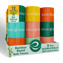 ECO SOUL Carta Igienica di Bamboo 12 Mega Rotoli 3 Ply, 300 Fogli per Rotolo | Carta Igienica Eco-Friendly