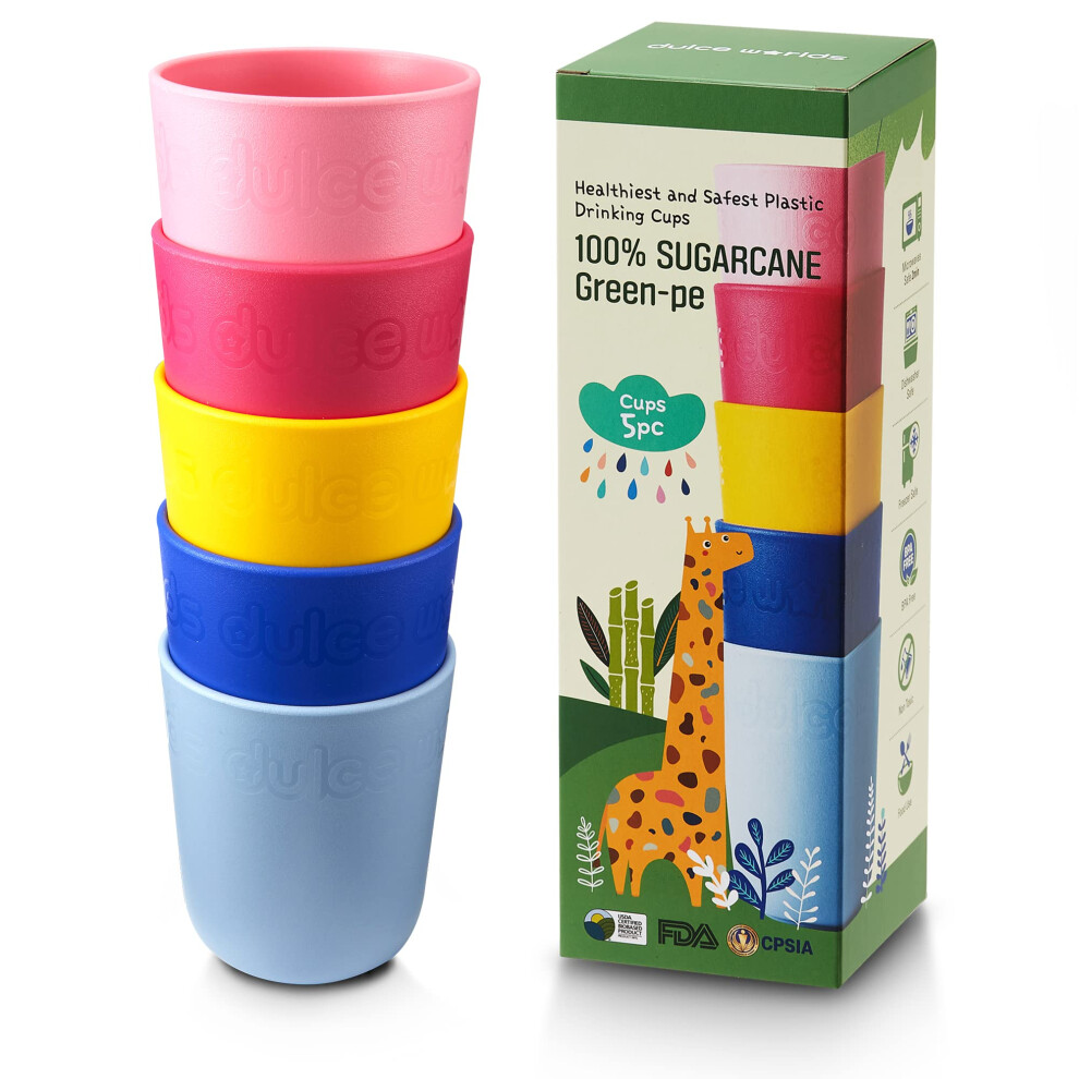 Dulce Worlds Sugarcane Toddler Cup 300 Ml - Set Of 5, Bpa Free - Usda & Lfgb Certified Kids Cup - Dishwasher Safe, Reusable,
