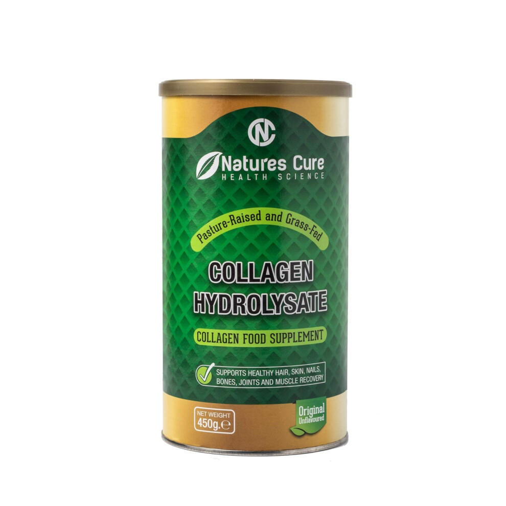 Natures Cure Premium Hydrolyzed Collagen Powder - Unflavored Kosher And Halal Certified Supplement For Joint Health - 450G Can Of