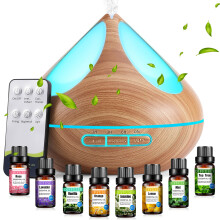 VAAGHANM XXVG-005 500ML Diffuser with 8 Essential Oils - Aromatherapy Humidifier, Remote, 4 Timer, Auto-Off, 14 LED Lights, Brown