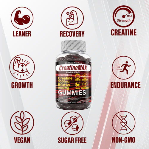 Creatine MAX 90 Gummies 5000mg Creatine Monohydrate, 1000mg BCAAs per