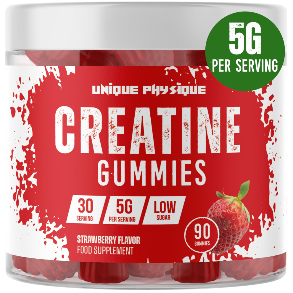 5000mg Creatine Monohydrate Gummies for Athletes & Gym Goers - 30 Chewable Servings - Delicious Natural Strawberry