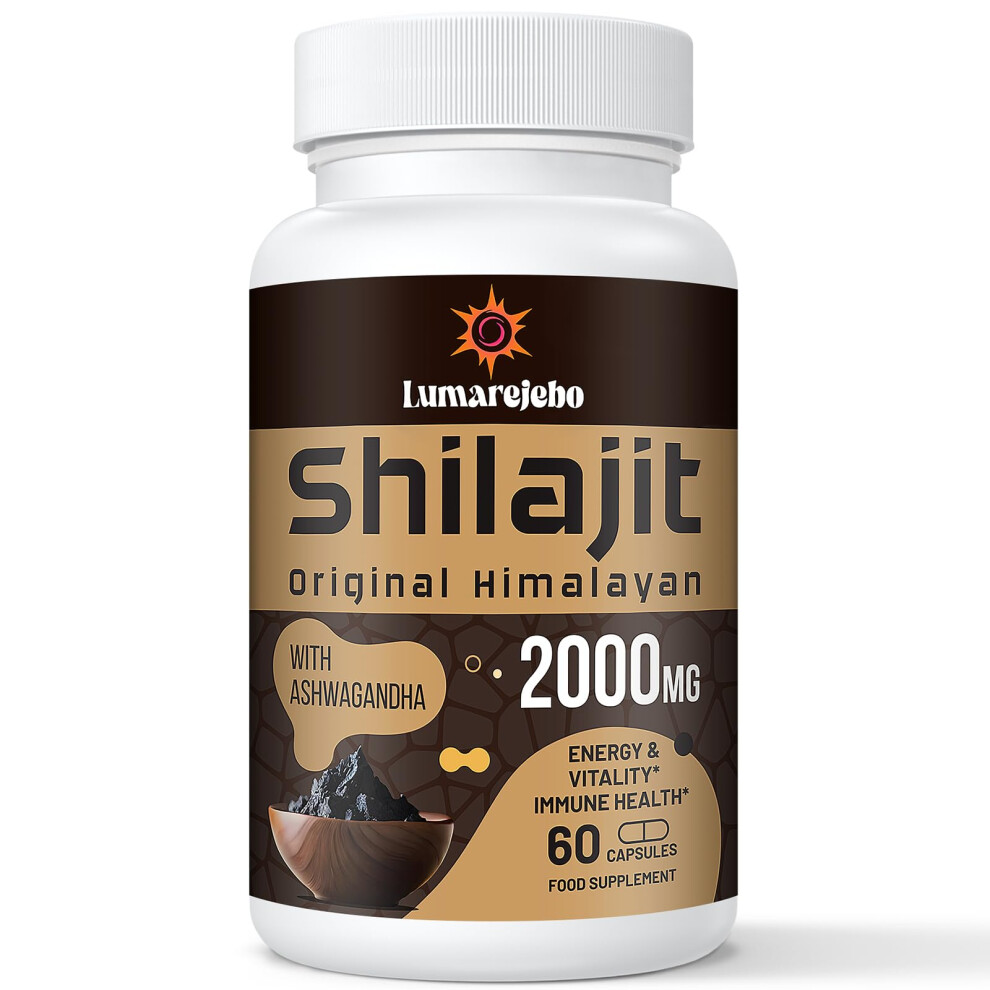 Lumarejebo Shilajit Capsules 2000Mg Per Serving, Pure Shilajit Capsules With Ashwagandha Root Extract, Natural Source Of 60% Fulvic