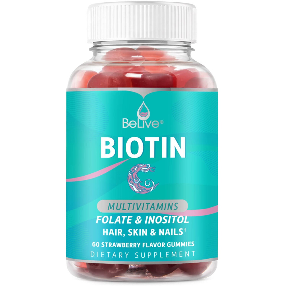 Belive Biotin Hair Growth Vitamin Supplement Gummies With 5000Mcg For Women Or Men | Added Essential Multivitamins Support Skin