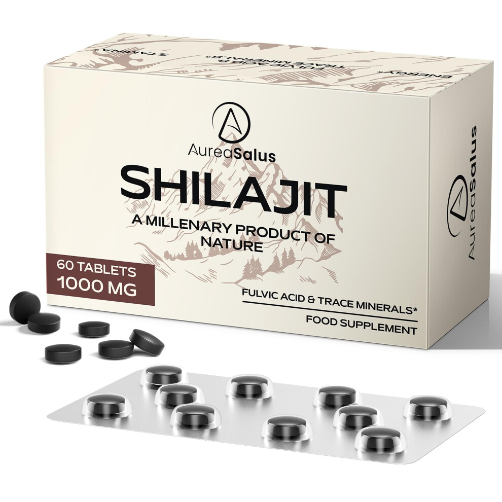 Shilajit Tablets 30,000mg, 60 Counts Himalayan Shilajit Tablets (1000mg Per Serving), Rich in 85+ Minerals & Fulvic Acid