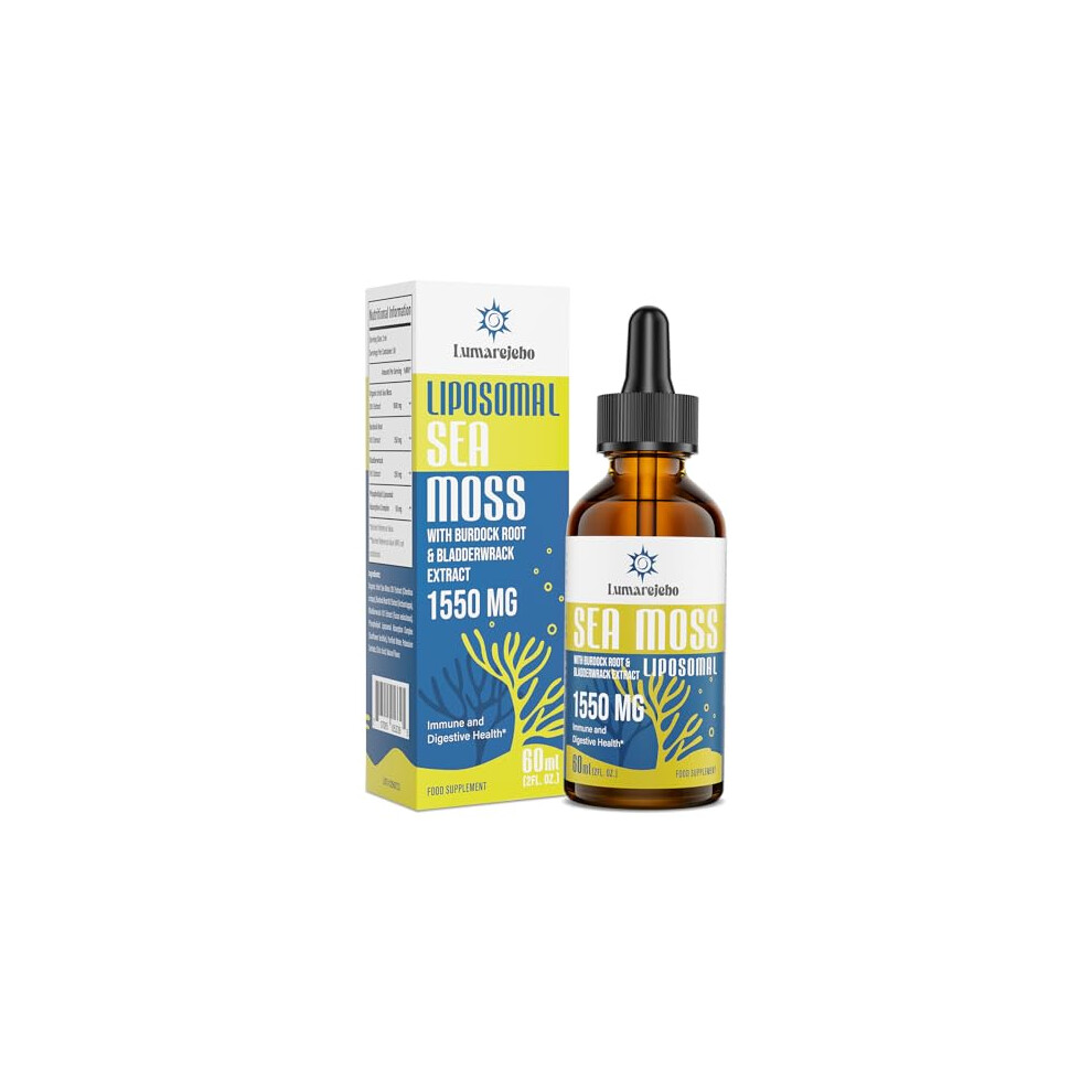 Lumarejebo Liposomal Irish Sea Moss Drops 1550Mg With Burdock Root & Bladderwrack, 4X Stronger Than Pills & Gel, Supports Gut & Immune Health