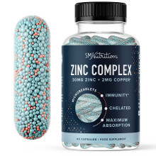Zinc 30mg Microbeadlets with Copper | Highly Absorbable Zinc Bisglycinate & Orotate with 2mg Chelated Copper + Vitamin
