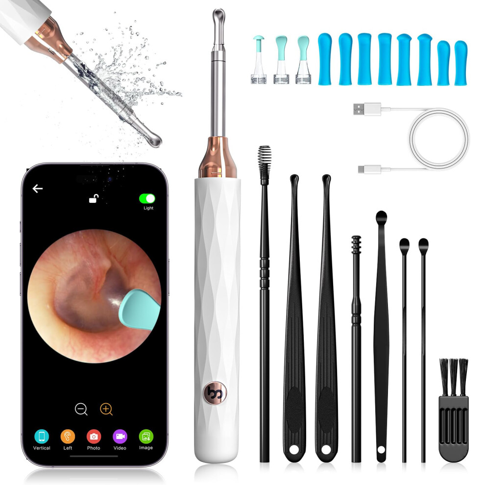 Ear Wax Removal, Ear Wax Removal Tool Camera with 6 Spoons, Ear Cleaner with Camera, 1080P HD Ear Scope, Otoscope Earwax