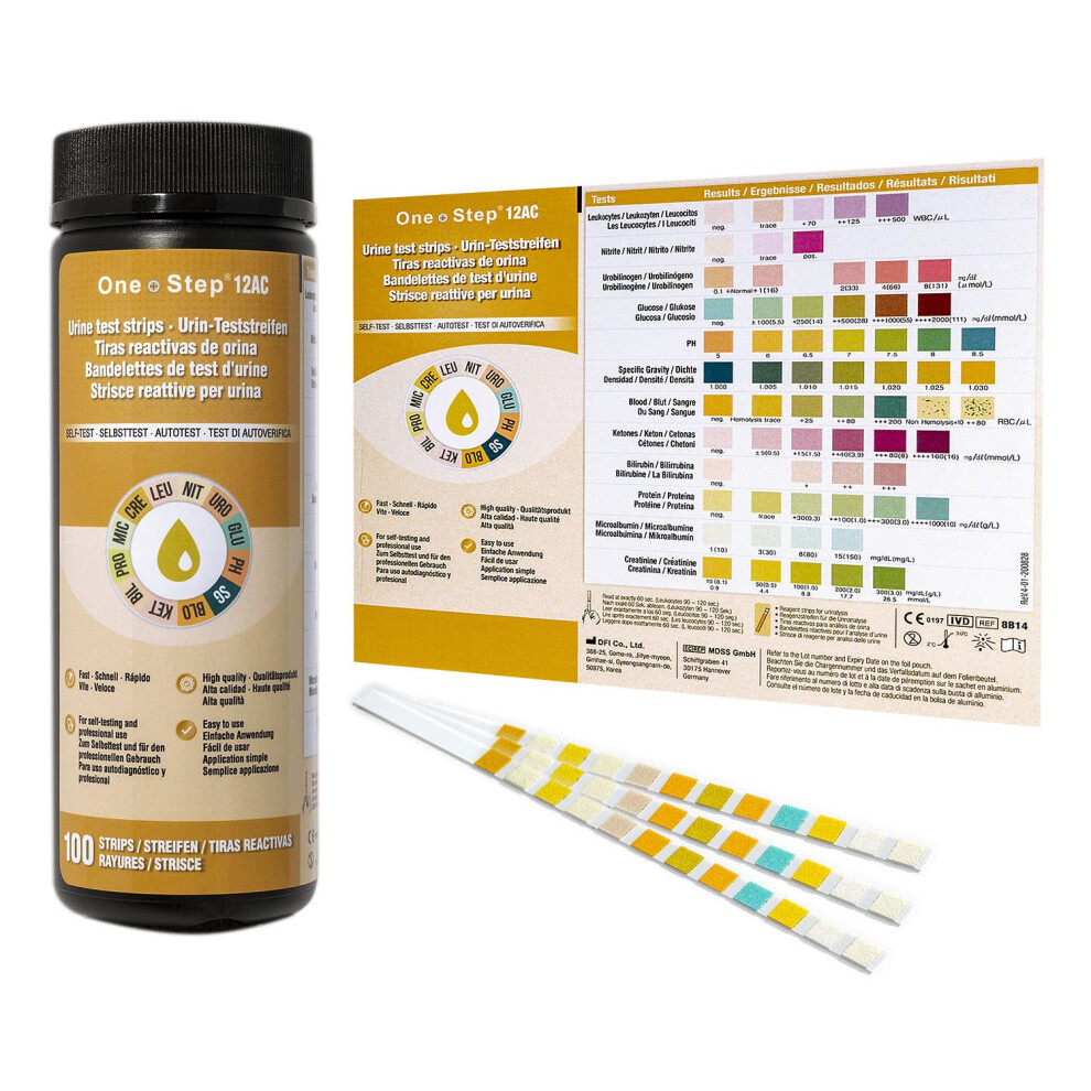 Step-By-Step 12 Parameter Urine Test Strips Creatinine, Microalbuim, Uti Infection, Ketone, Blood, Glucose Testing Sticks (100 Tests