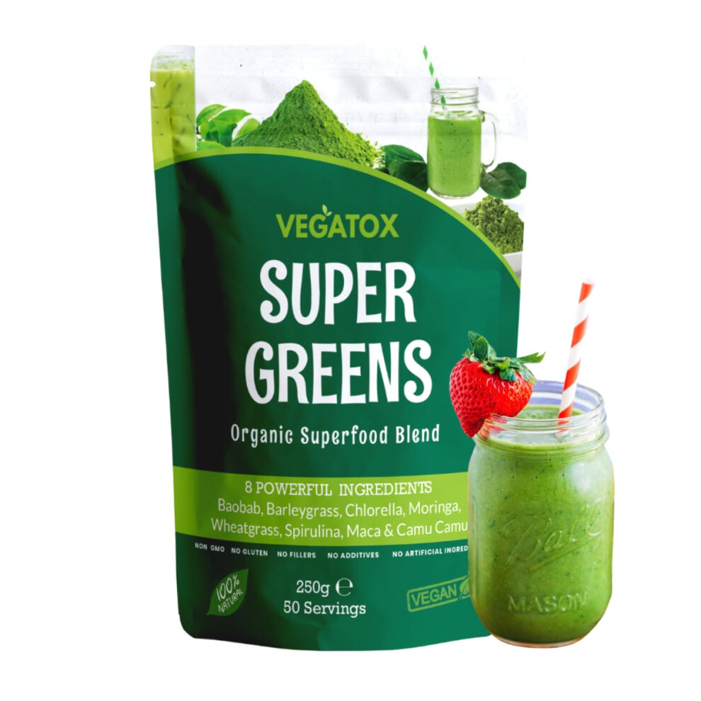 Vegatox Green Organic Super S Powder 50 Servings | Boost Energy, Digestion & Immunity | Powder Superfood | Vegan, 100%