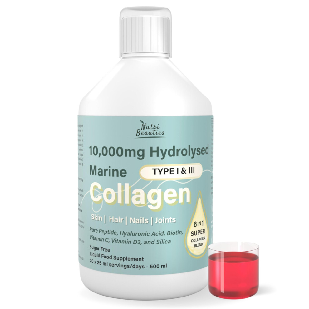 Nutri Beauties Hydrolysed Marine Collagen Liquid Drink Supplement 10,000Mg + Hyaluronic Acid, Biotin, Vitamin C, D For Hair, Skin,Nails