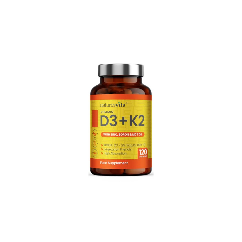 Vitamin D3 and K2 Bone Supplement - with Zinc, MCT Oil and Boron for Calcium Absorption for Joint Care - High Strength