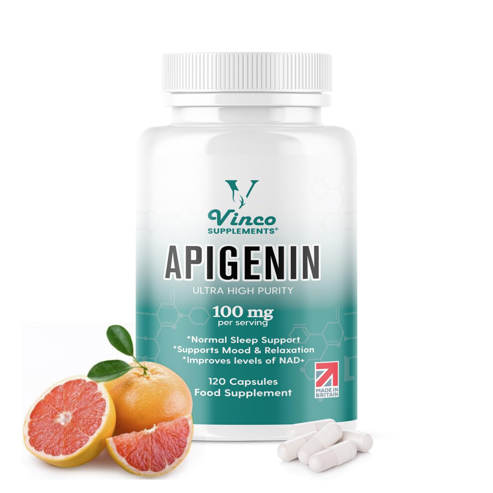 Vinco Supplements Vinco Apigenin 100Mg Supplement - 120 Sleep Capsules For Better Relaxation, 99%+ Pure Natural Formula - Nad Booster,